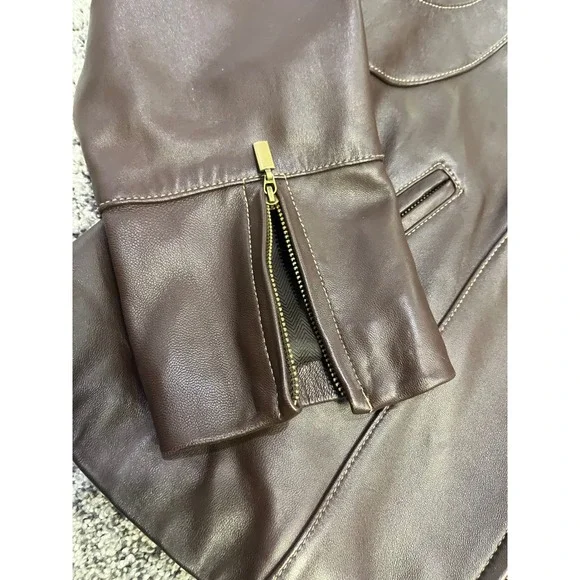 Luxury Women's Genuine Leather Real Fur Collar Jacket Brown Warm Winter Coat Y2K - Picture 4 of 14